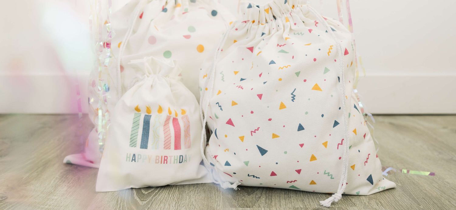 Birthday celebration reusable fabric gift bags