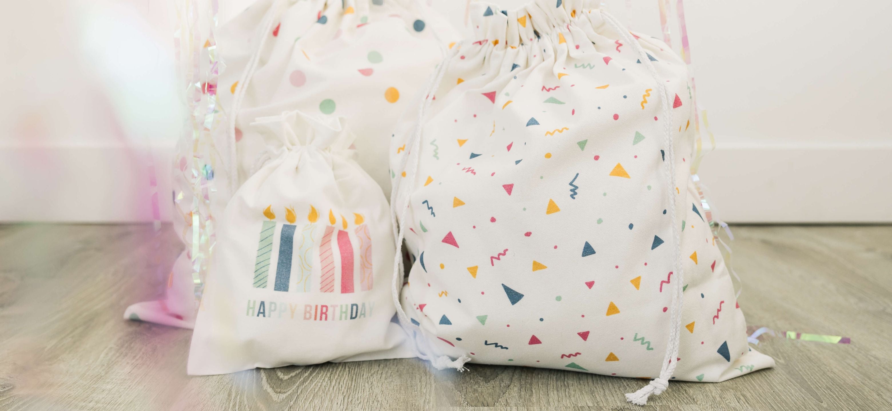 Birthday celebration reusable fabric gift bags