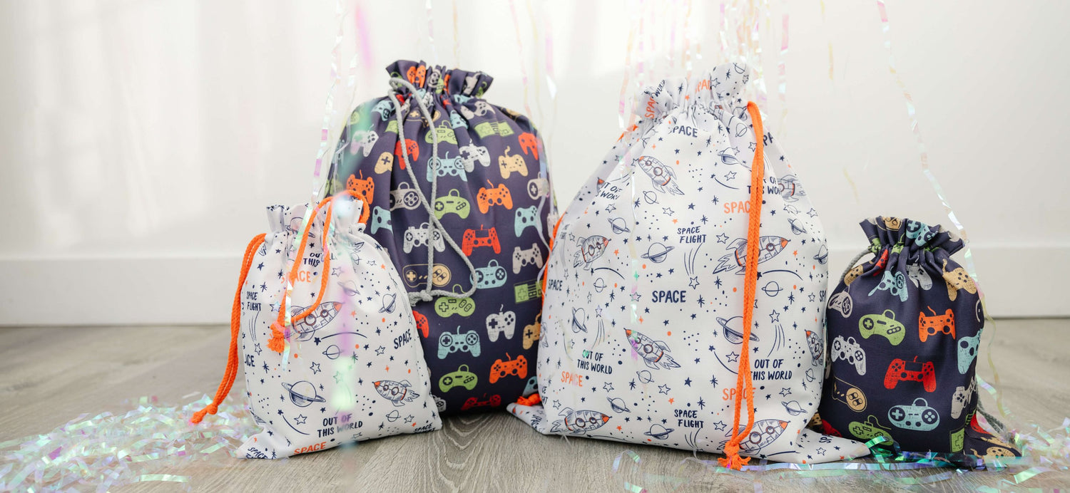 Fabric gift bags with gamer pattern