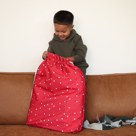 red polka dots christmas fabric gift bag extra large