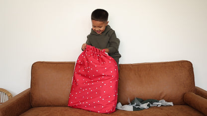 red polka dots christmas fabric gift bag extra large