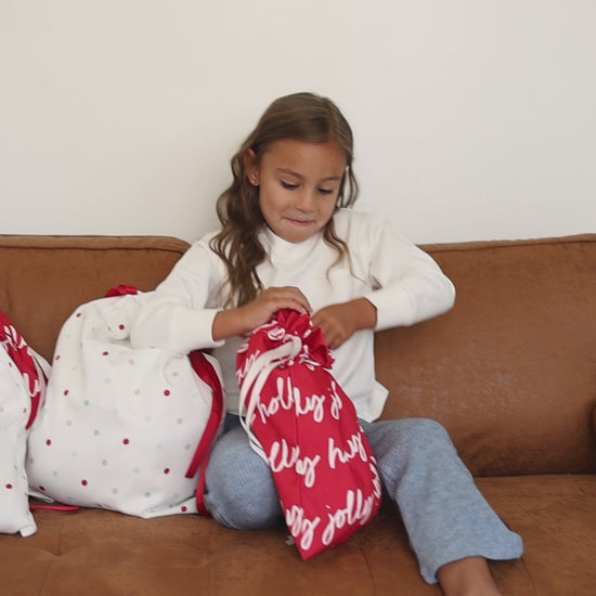 holly jolly christmas fabric gift bag